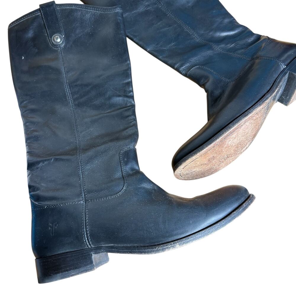 Frye Melissa Knee High Black Leather Riding Boots Pull On Round Toe Size 8.5 B - Picture 6 of 10